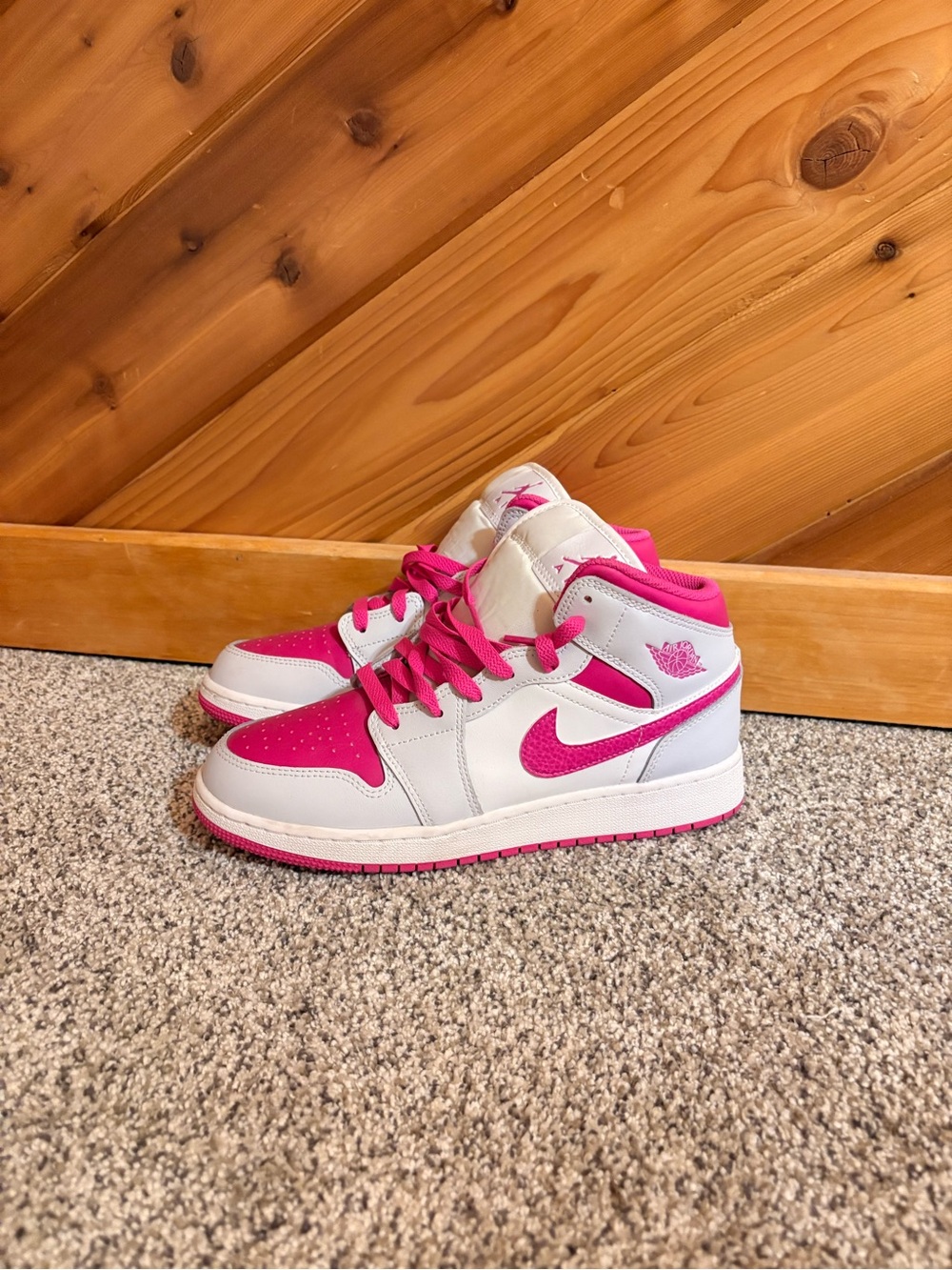 Nike jordan womens White and Hot Pink High-Top Sneakers